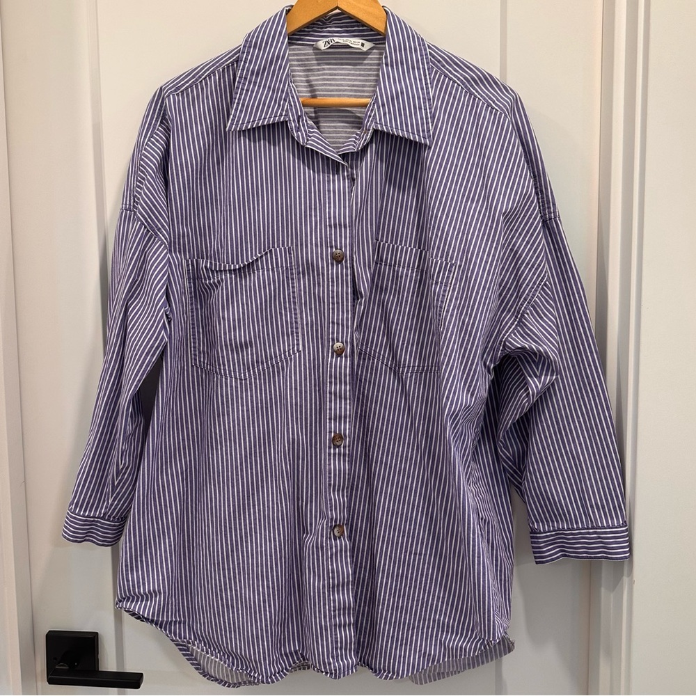 Zara Blue and White Striped Shirt